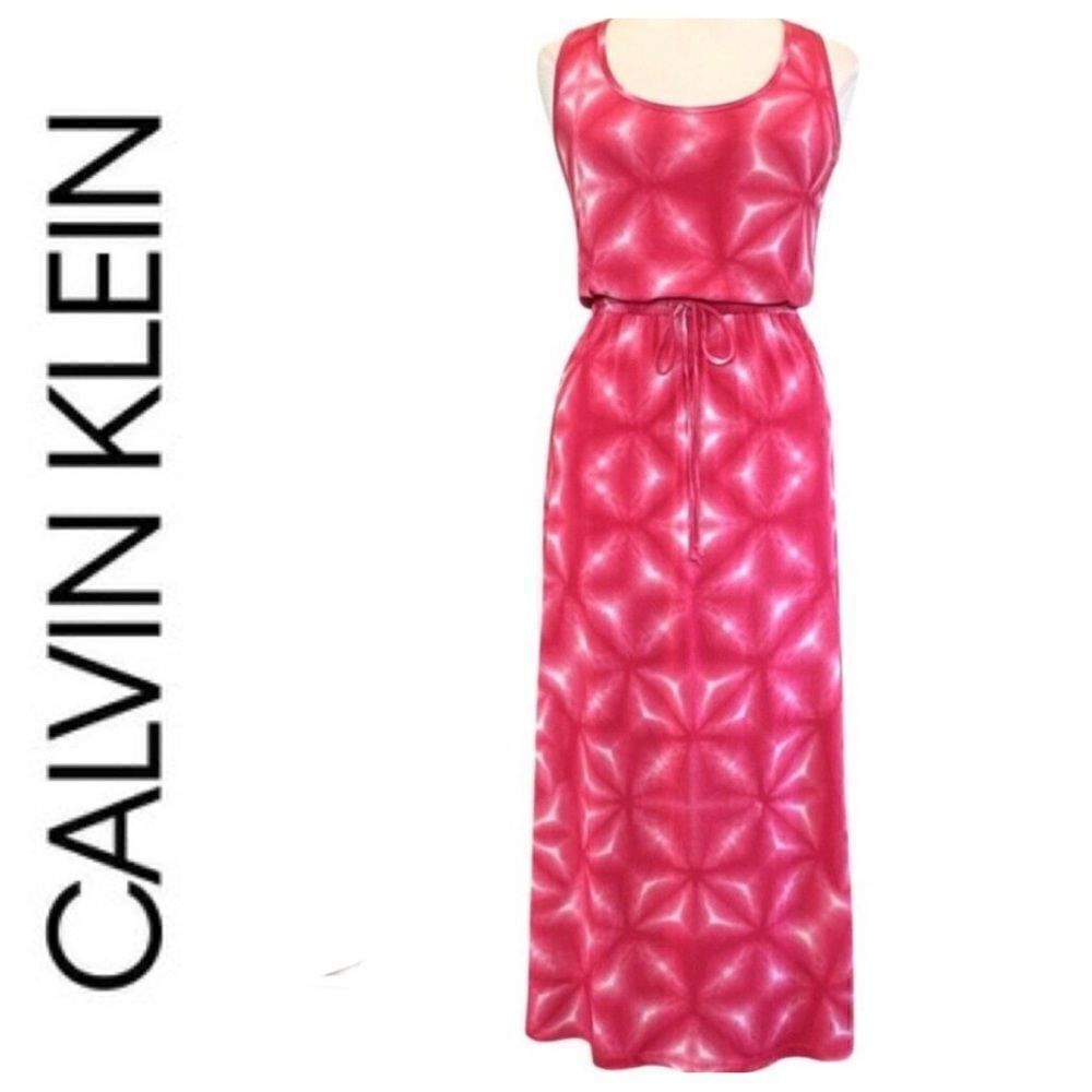 Calvin Klein Sleeveless Scoop Neck Pink Tie Dye Maxi Dress Size 4
